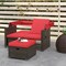 Outdoor Rattan Daybed Loveseat With Canopy 4 Position Reclining Ottoman Set Beige Red